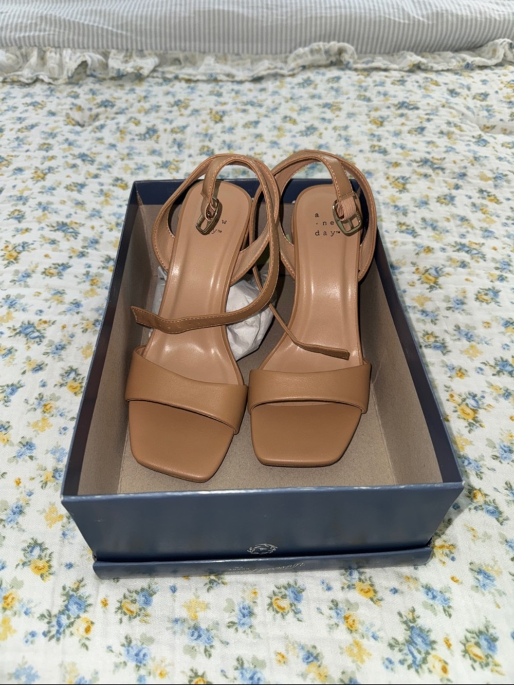 a new day Tan Strappy Square-Toe Block Heel Sandals
